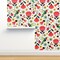 Hummingbird Vintage Flowers Floral Retro Mod Mid Century Scandi Red Yellow Green Custom Removable Wallpaper by Spoonflower Peel & Stick Wallpaper 2FT Wide
